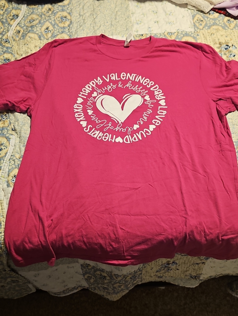 Bella Canvas Hot Pink Tee with White Valentine Heart Graphic